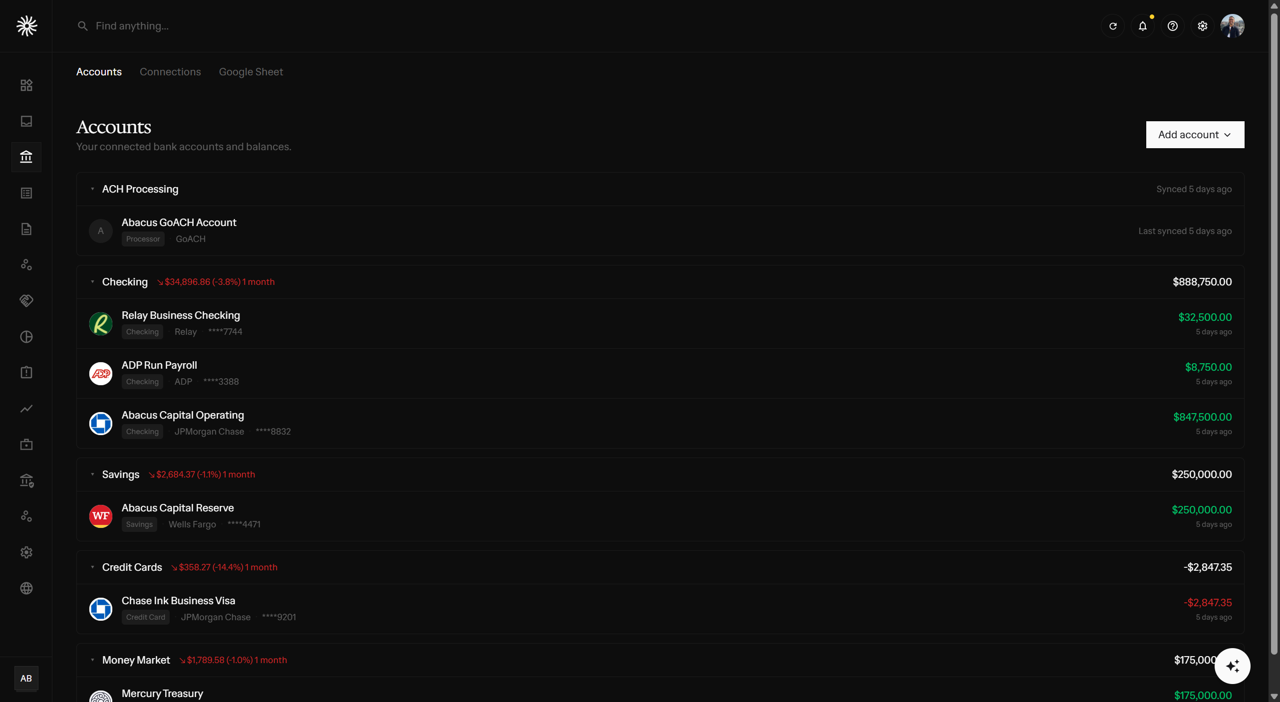Abacus Accounts dashboard